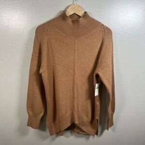 Maeve Anthropologie Crystal Tunic Sweater Size Small Camel Brown Mock Neck
